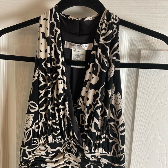 Evan-Picone Dress Black & Cream Floral Fit & Flare Halter Style Size 8P - Picture 2 of 11